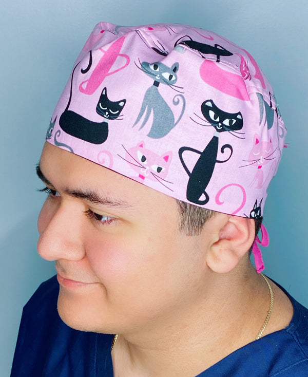 Cats on Baby Pink Unisex Animal Scrub Cap