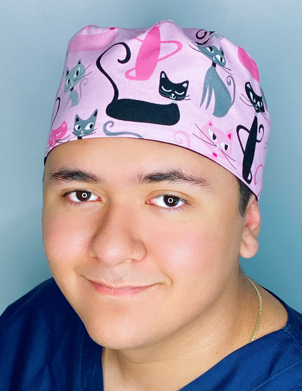 Cats on Baby Pink Unisex Animal Scrub Cap