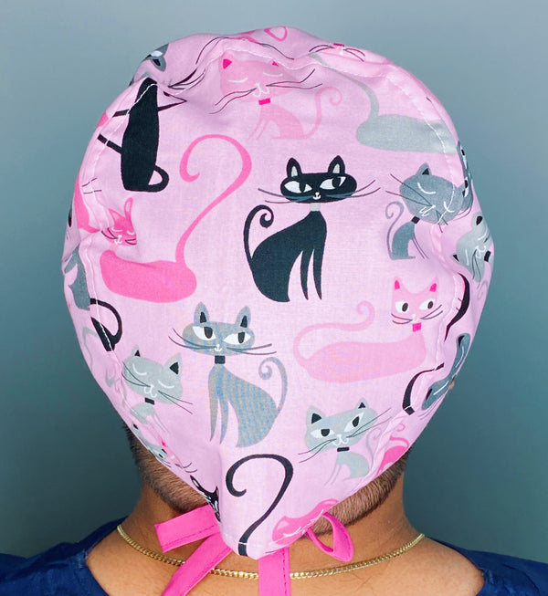 Cats on Baby Pink Unisex Animal Scrub Cap