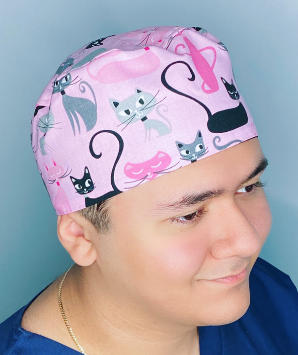 Cats on Baby Pink Unisex Animal Scrub Cap