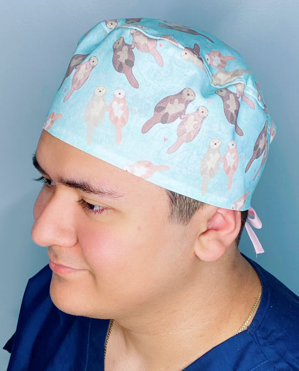 Otters Holding Hands Zoo Animals Unisex Animal Scrub Cap