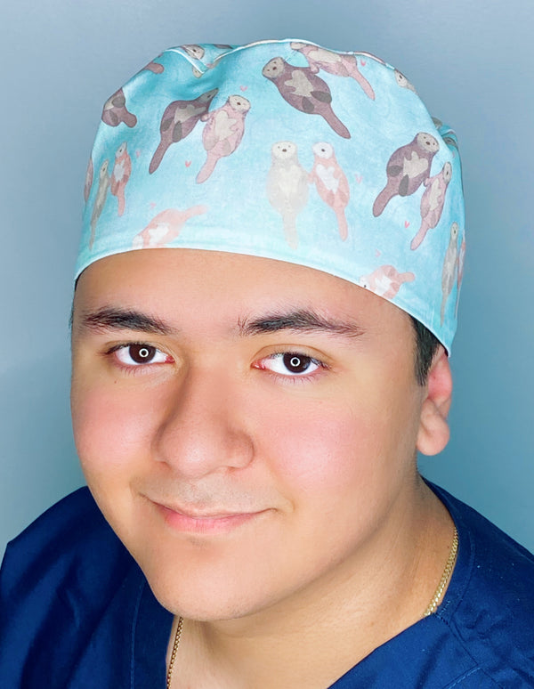 Otters Holding Hands Zoo Animals Unisex Animal Scrub Cap