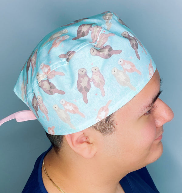 Otters Holding Hands Zoo Animals Unisex Animal Scrub Cap