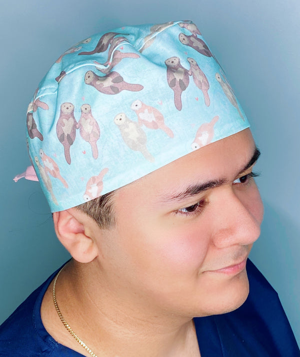 Otters Holding Hands Zoo Animals Unisex Animal Scrub Cap