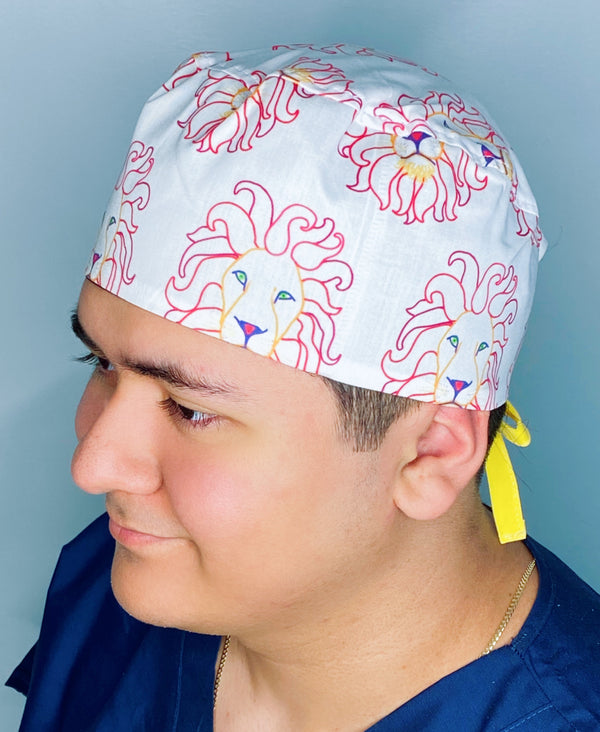 Doodled Lions Zoo Animals Unisex Animal Scrub Cap