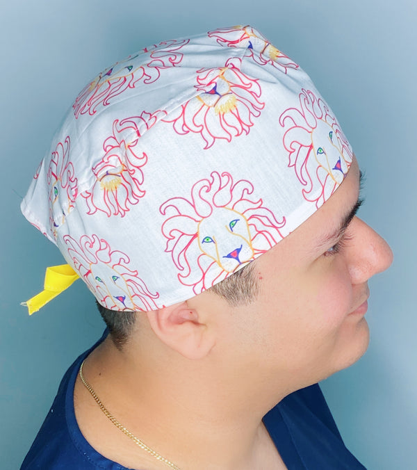 Doodled Lions Zoo Animals Unisex Animal Scrub Cap