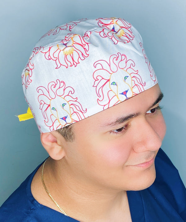 Doodled Lions Zoo Animals Unisex Animal Scrub Cap