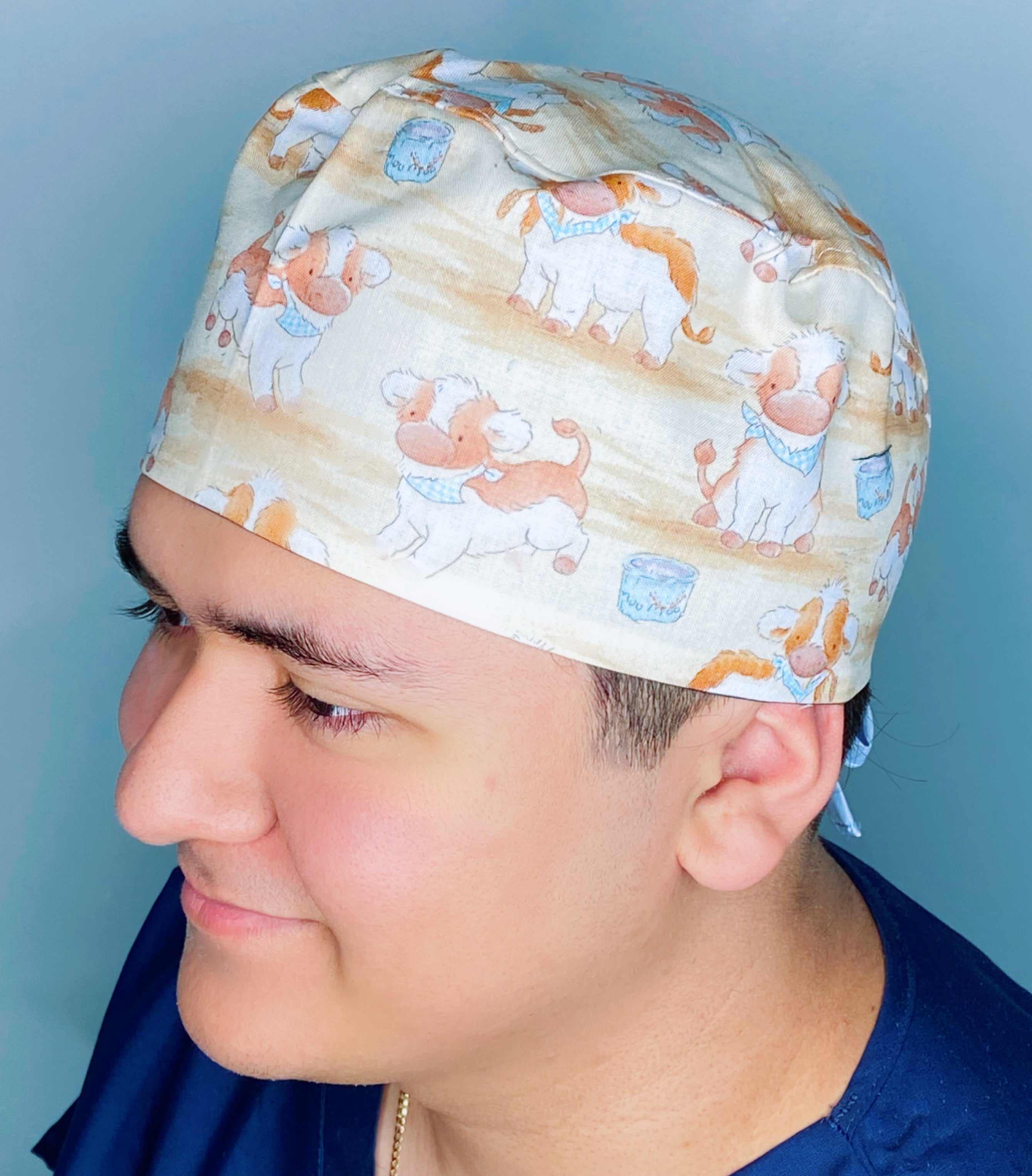 Baby Calf Playing Around Unisex Animal Scrub Cap