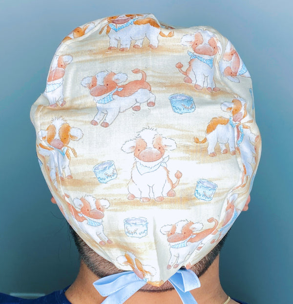 Baby Calf Playing Around Unisex Animal Scrub Cap