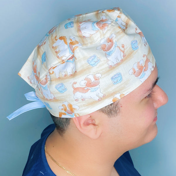 Baby Calf Playing Around Unisex Animal Scrub Cap