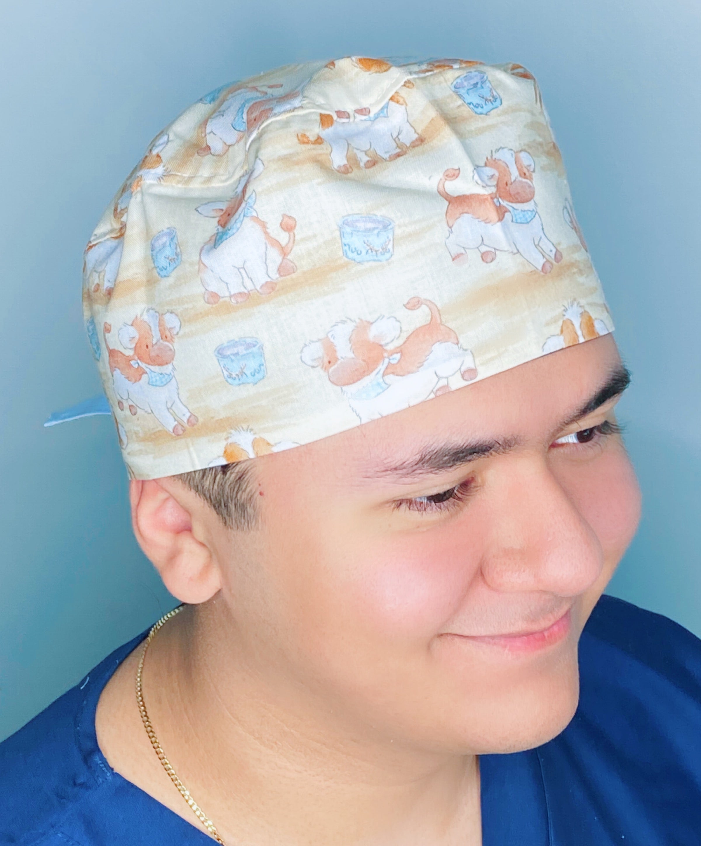 Baby Calf Playing Around Unisex Animal Scrub Cap