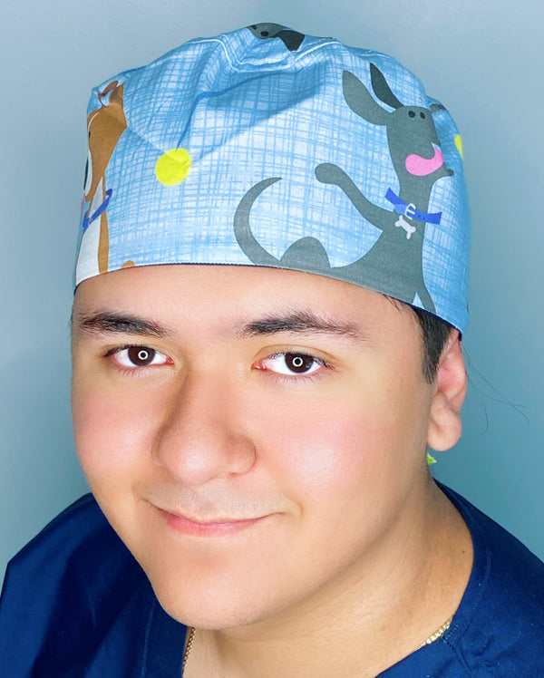 Dogs Playing with Tennis Balls Unisex Animal Scrub Cap