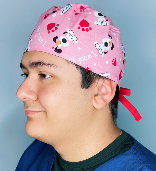 I Woof You Pups Valetine's Day Unisex Holiday Scrub Cap