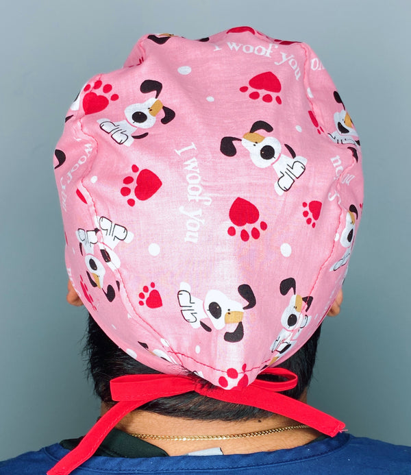 I Woof You Pups Valetine's Day Unisex Holiday Scrub Cap