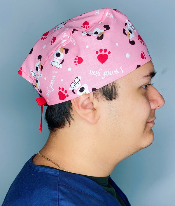 I Woof You Pups Valetine's Day Unisex Holiday Scrub Cap