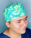 Beautiful Dragonflies Doodles on Green Unisex Animal Scrub Cap