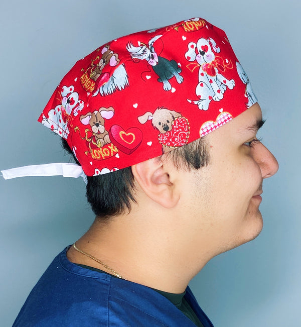 Hearts, Chocolates & Pups Valentine's Day Unisex Holiday Scrub Cap