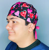 Looped Hearts on Black Valentine's Day Unisex Holiday Scrub Cap