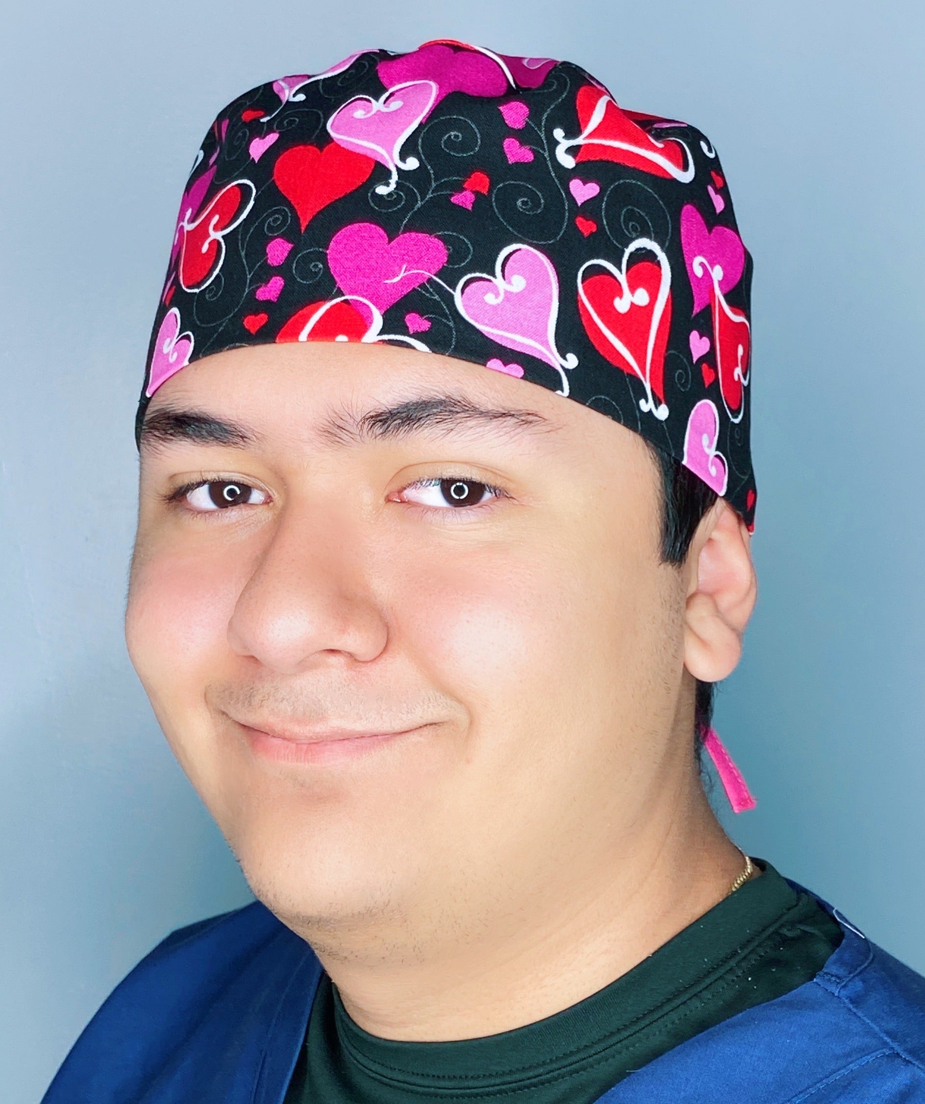 Looped Hearts on Black Valentine's Day Unisex Holiday Scrub Cap