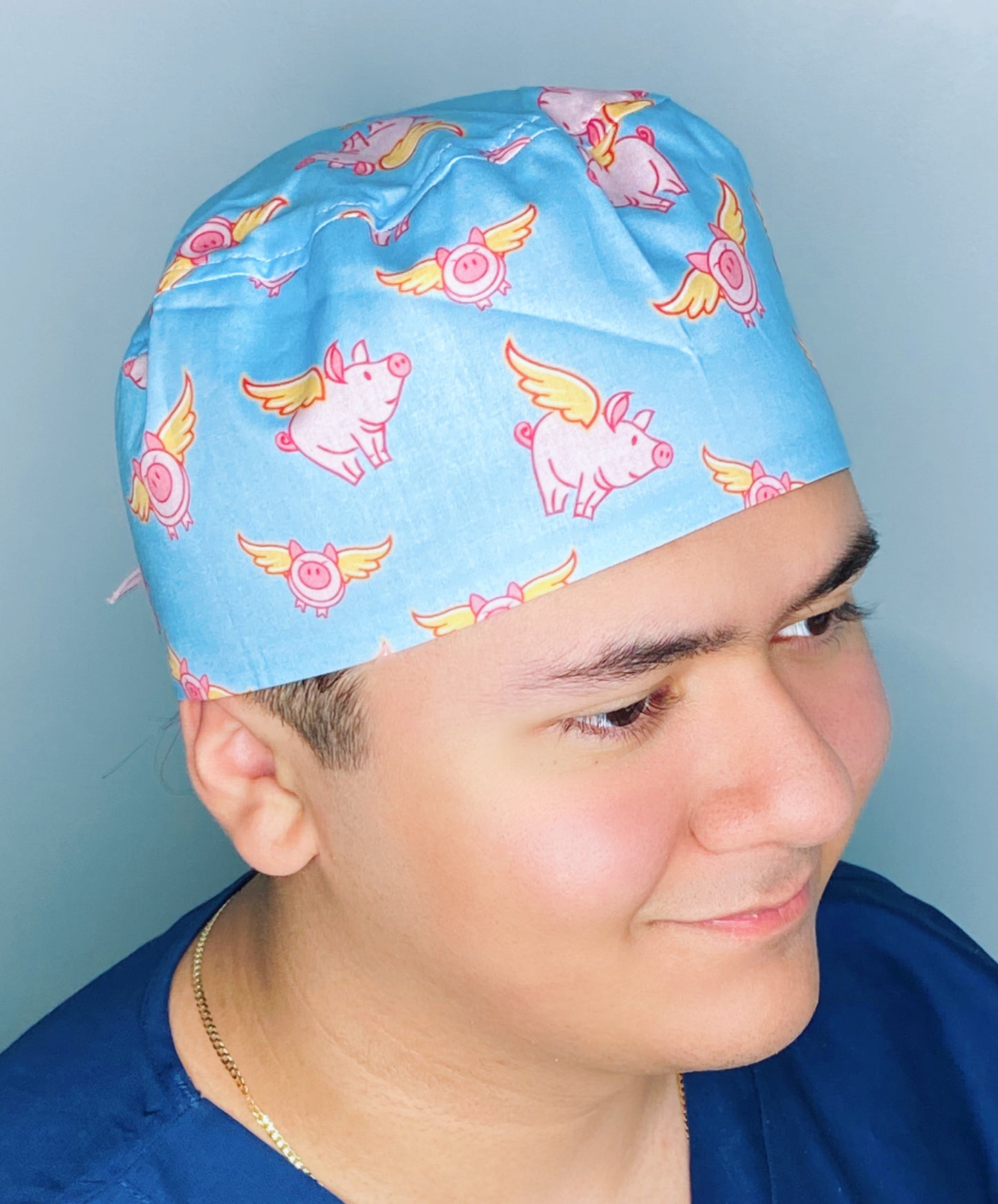 Pigs Flying on Blue Unisex Animal Scrub Cap