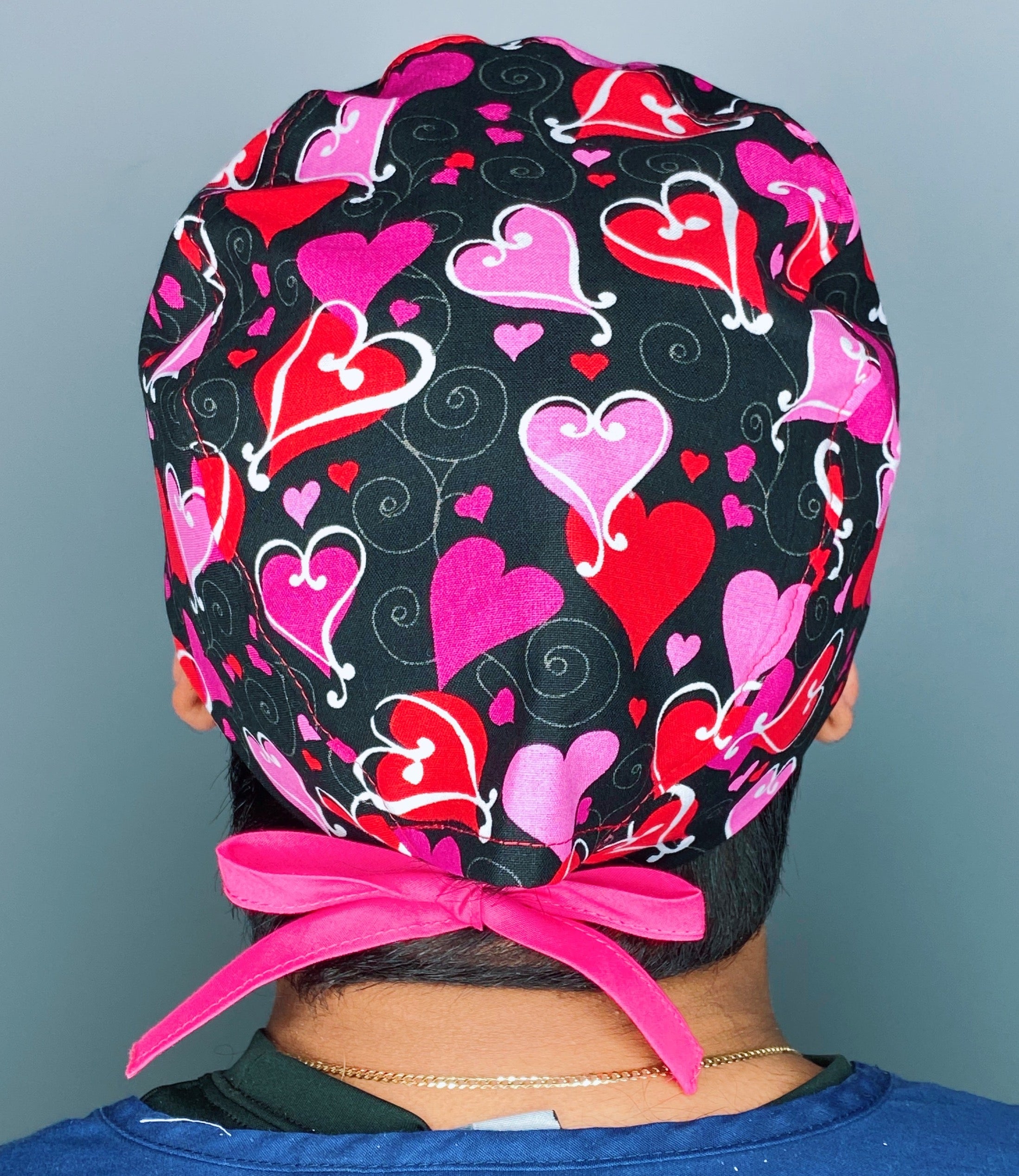 Looped Hearts on Black Valentine's Day Unisex Holiday Scrub Cap