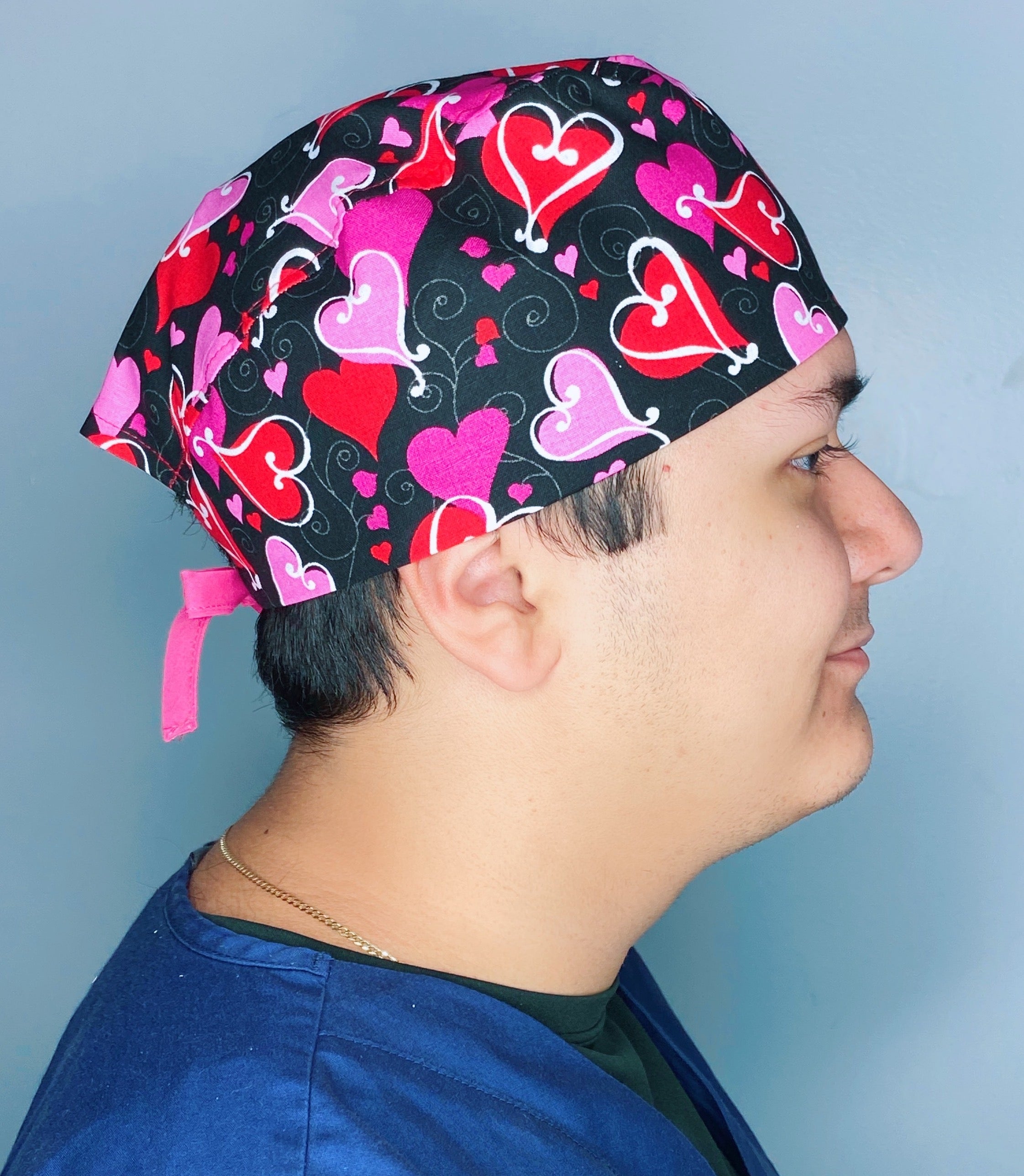Looped Hearts on Black Valentine's Day Unisex Holiday Scrub Cap