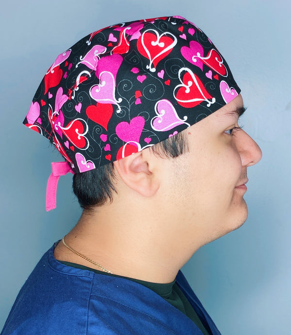 Looped Hearts on Black Valentine's Day Unisex Holiday Scrub Cap