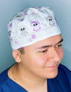 Adorable Purple Owls on White Unisex Animal Scrub Cap