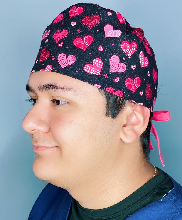 Cute Hearts on Glitter Valentine's Day Unisex Holiday Scrub Cap