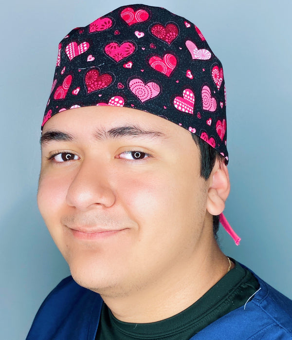 Cute Hearts on Glitter Valentine's Day Unisex Holiday Scrub Cap