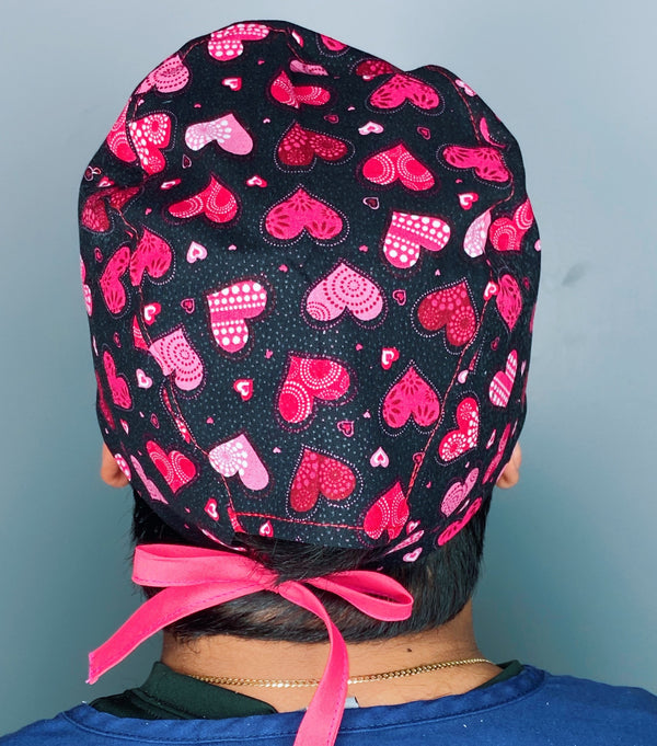 Cute Hearts on Glitter Valentine's Day Unisex Holiday Scrub Cap