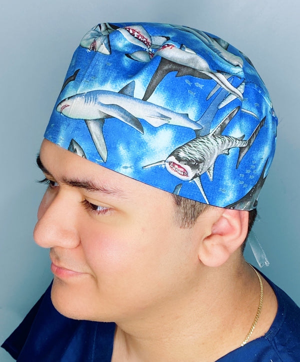 Angry Sharks in Ocean Unisex Animal Scrub Cap