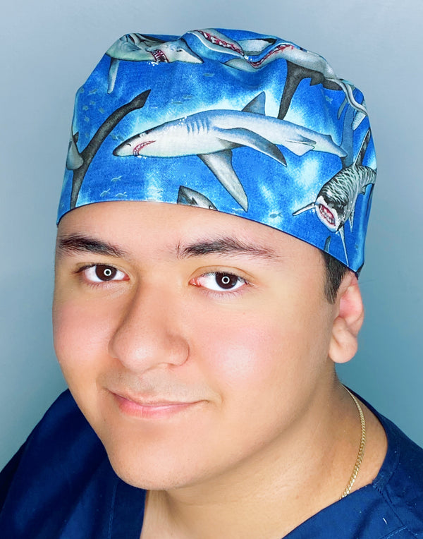 Angry Sharks in Ocean Unisex Animal Scrub Cap