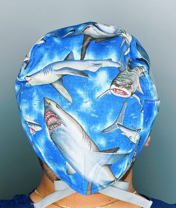 Angry Sharks in Ocean Unisex Animal Scrub Cap