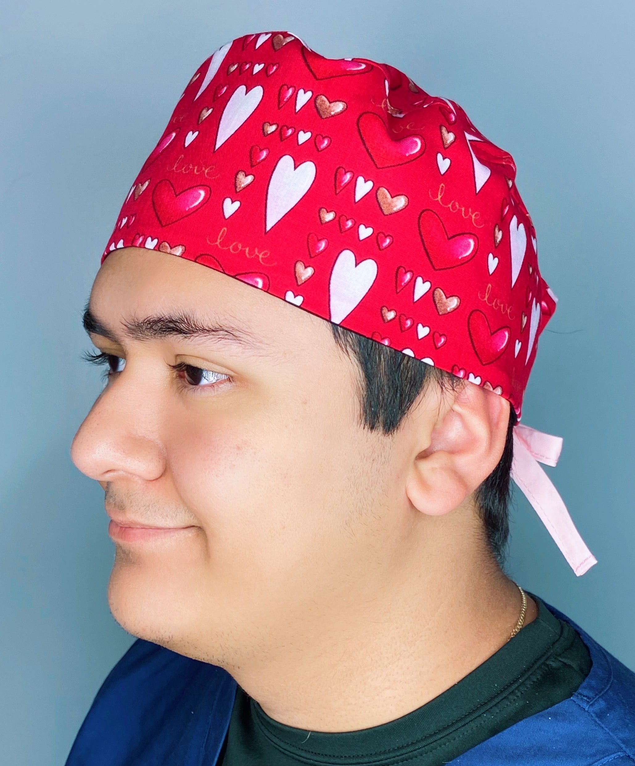 Love & Hearts Valentine's Day Unisex Holiday Scrub Cap