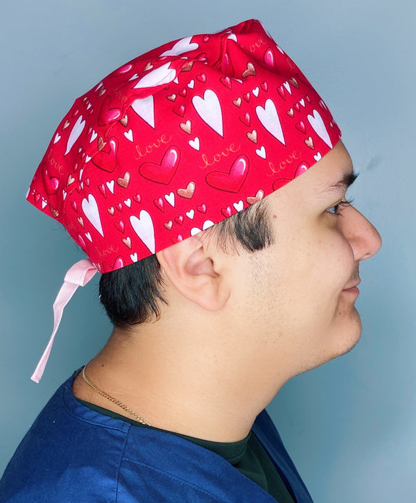 Love & Hearts Valentine's Day Unisex Holiday Scrub Cap
