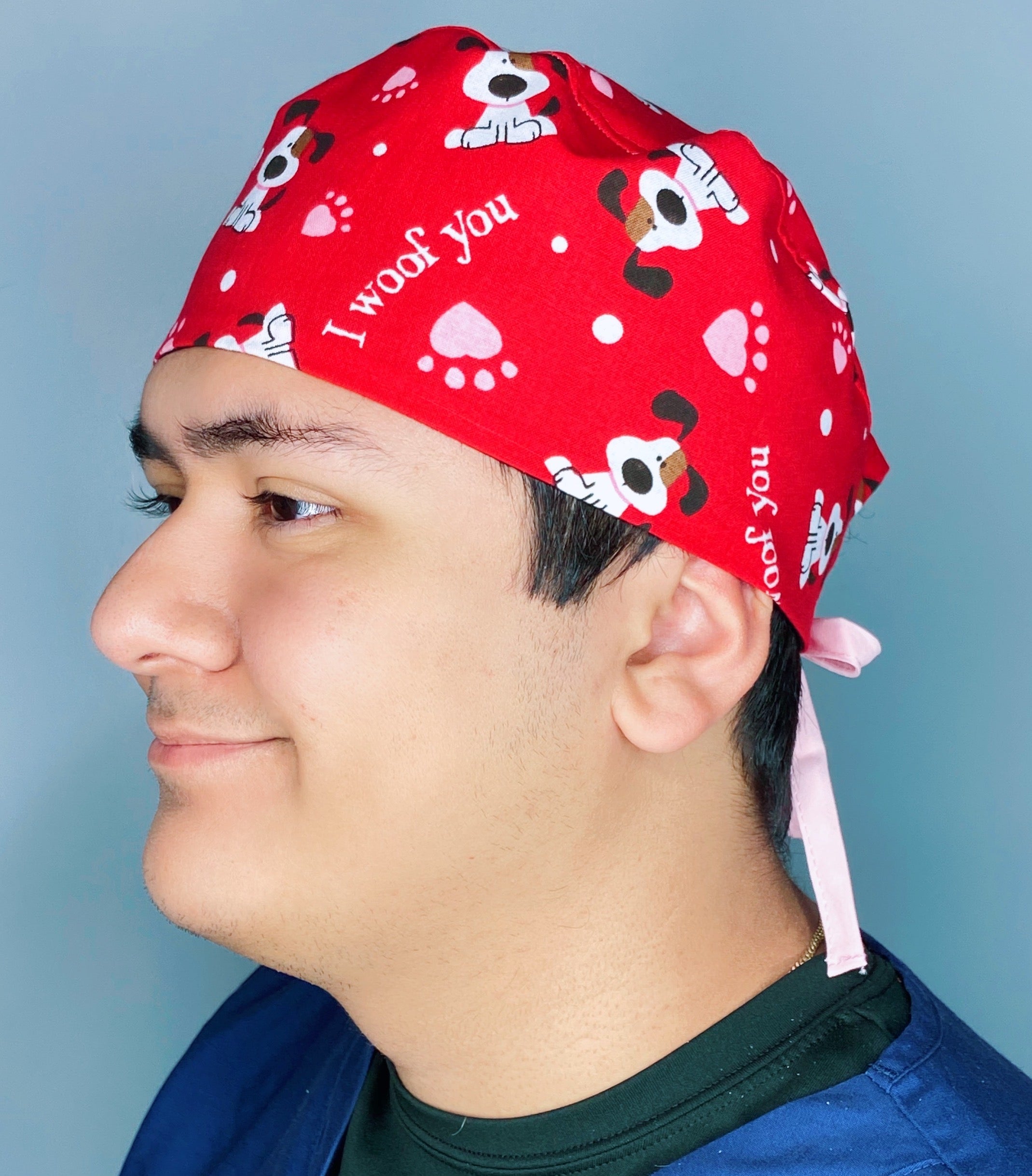 I Woof You Pups on Red Valentine's Day Unisex Holiday Scrub Cap