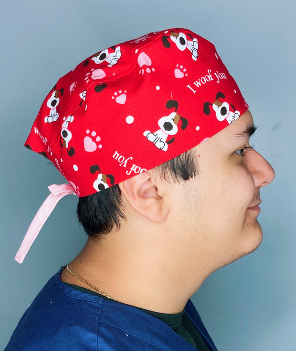 I Woof You Pups on Red Valentine's Day Unisex Holiday Scrub Cap