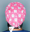Happy Teeth with Flowers on Magenta Dental Scrub Caps