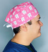 Happy Teeth with Flowers on Magenta Dental Scrub Caps