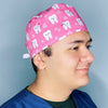 Happy Teeth with Flowers on Magenta Dental Scrub Caps
