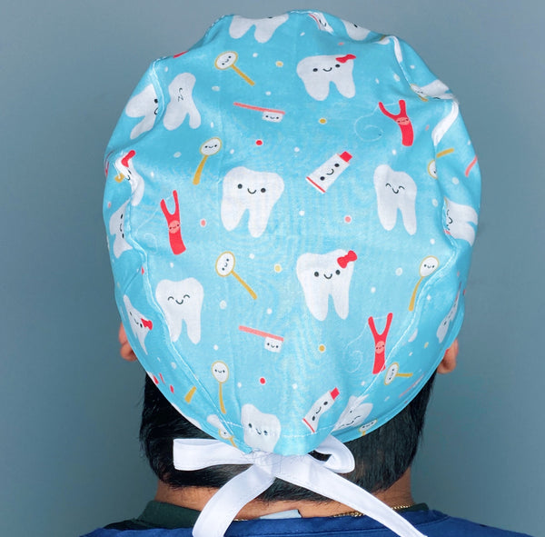 Happy Teeth on Baby Blue Dental Scrub Caps