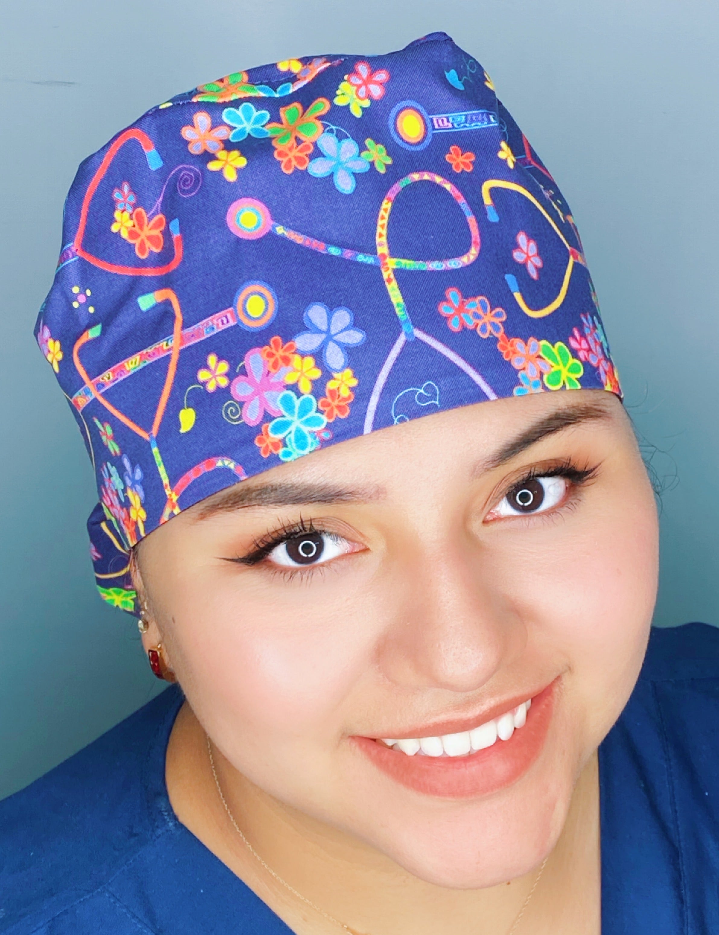 Retro 80s Stethoscope & Flowers Medical Themed Ponytail