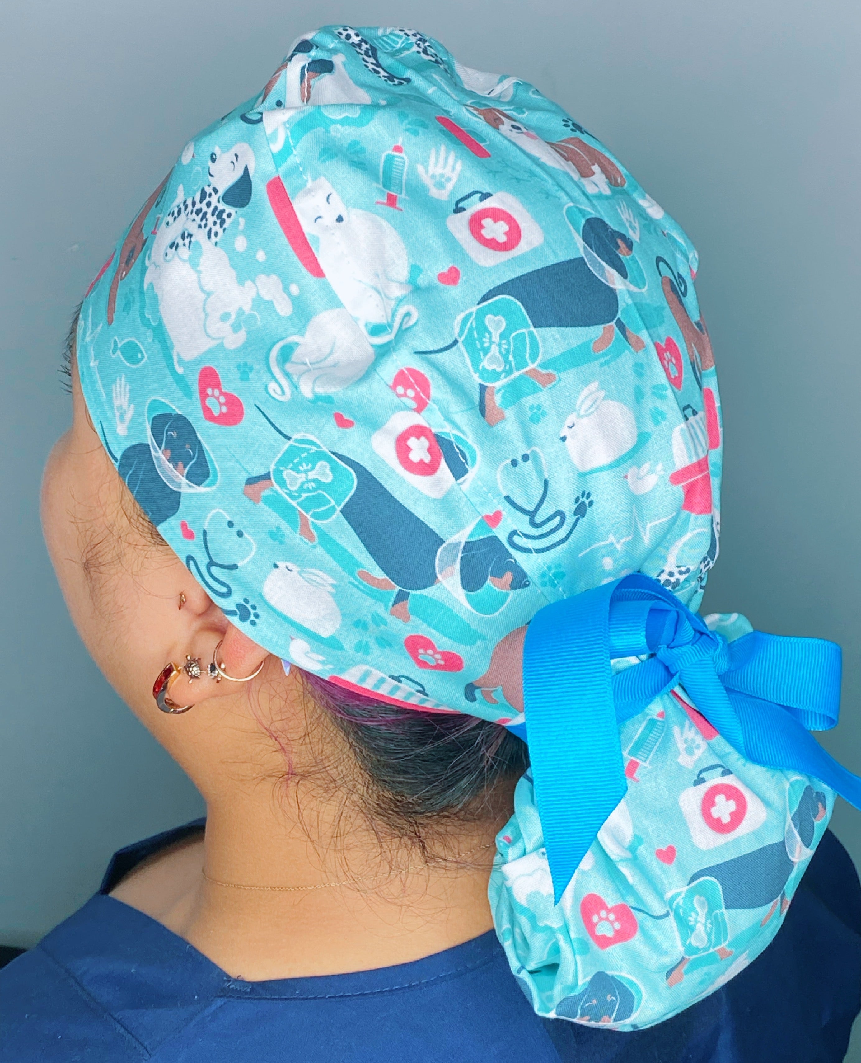 Adorable Dogs Veterinarian Animal Medical Themed Ponytail