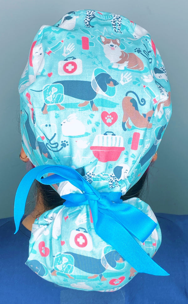 Adorable Dogs Veterinarian Animal Medical Themed Ponytail