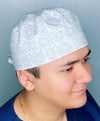Grey & White Roses Floral Design Unisex Cute Scrub Cap