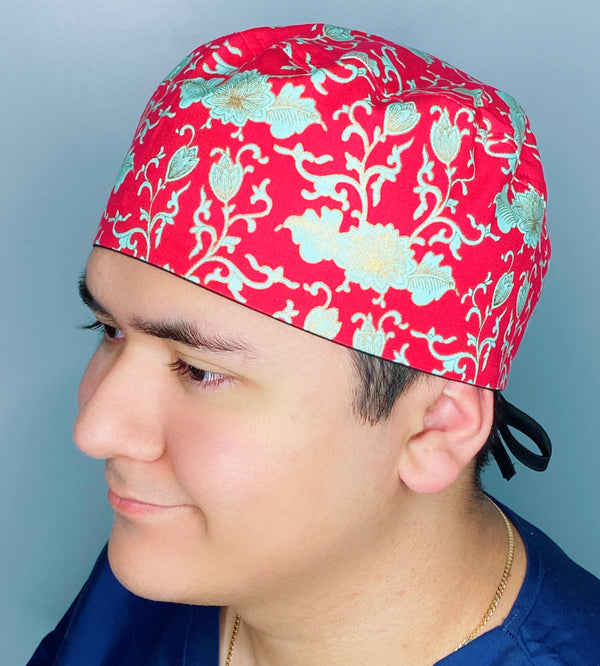 Coral & Aqua Arabesque Mandala Floral Design Unisex Cute Scrub Cap