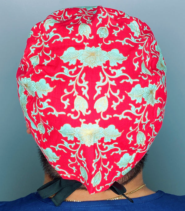 Coral & Aqua Arabesque Mandala Floral Design Unisex Cute Scrub Cap
