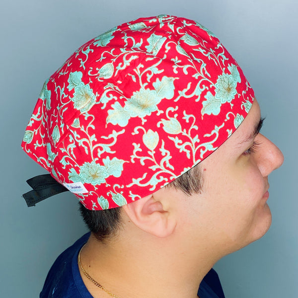 Coral & Aqua Arabesque Mandala Floral Design Unisex Cute Scrub Cap