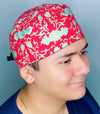 Coral & Aqua Arabesque Mandala Floral Design Unisex Cute Scrub Cap
